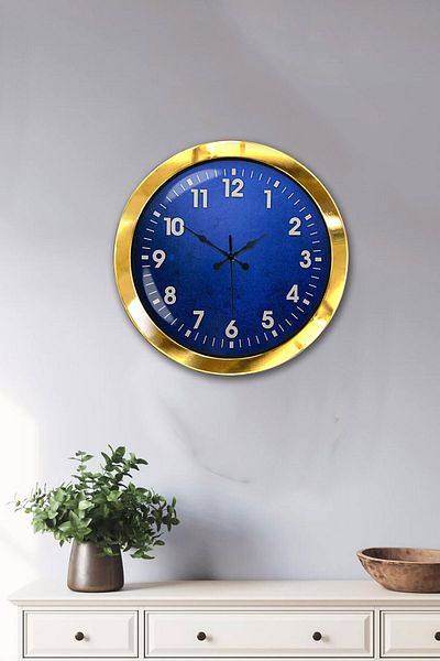 Kasva Concept Δώρο 36 εκ. Χρυσό Μεταλλικό Μπλε Ρολόι τοίχου