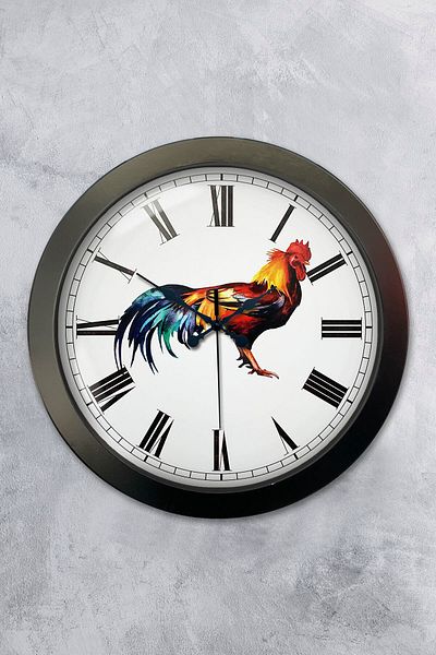 Kasva Concept Gift 36 cm Black Metal Rooster Wall Clock