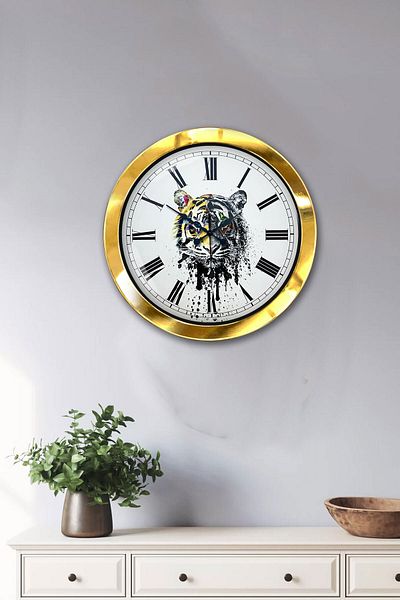 Kasva Concept Gift 36 cm Gold Metal Tiger Wall Clock