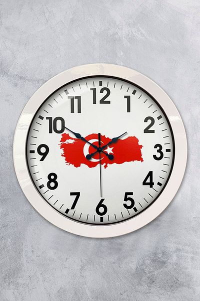 Kasva Concept Gift 36 cm White Metal Türkiye Map Wall Clock
