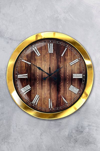 Kasva Concept Gift 36 cm Gold Metal Wood Wall Clock
