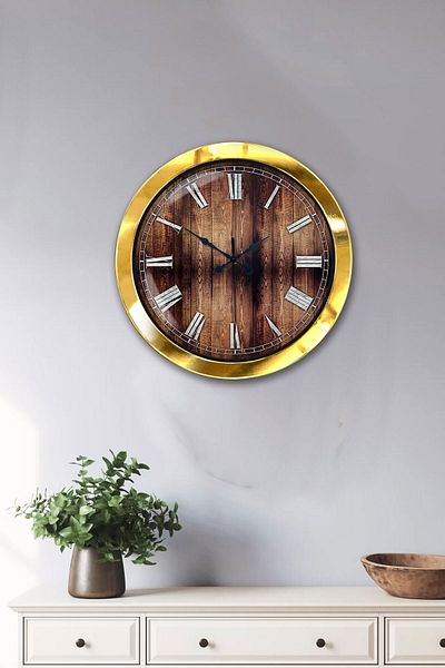 Kasva Concept Gift 36 cm Gold Metal Wood Wall Clock