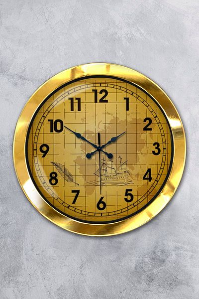 Kasva Concept Δώρο 36 εκ. Χρυσό Μεταλλικό Κίτρινο Ρολόι Τοίχου