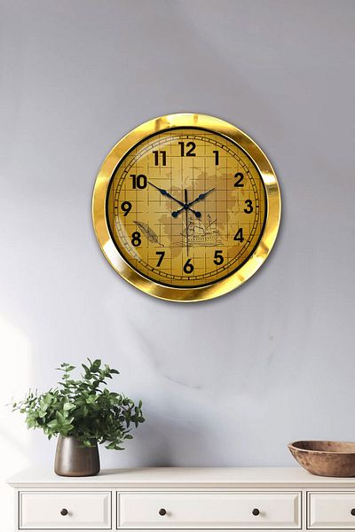 Kasva Concept Δώρο 36 εκ. Χρυσό Μεταλλικό Κίτρινο Ρολόι Τοίχου