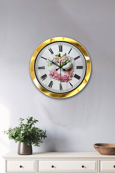 Kasva Concept Gift 36 cm Gold Metal Rose Wall Clock