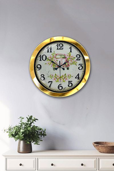 Kasva Concept Δώρο 36 εκ. Χρυσό Μεταλλικό Ροζ Ρολόι Τοίχου Tosbag