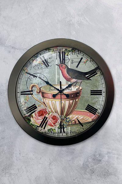 Kasva Concept Gift 36 cm Chrome Metal Wall Clock with Bird