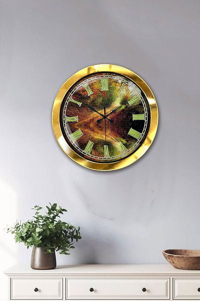Kasva Concept Gift 36 cm Gold Metal Landscape Wall Clock