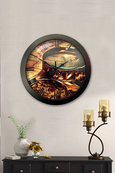 Kasva Concept Gift 36 cm Black Metal Map Wall Clock