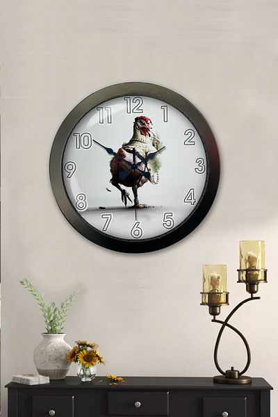 Kasva Concept Gift 36 cm Black Metal Rooster Wall Clock