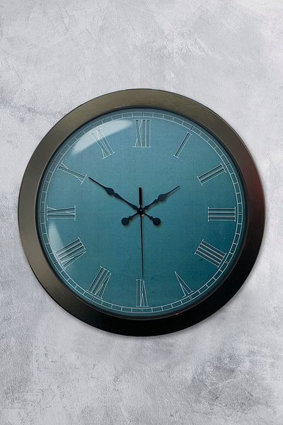 Kasva Concept Gift Decorative Gift 36 cm Black Metal Turquoise Wall Clock