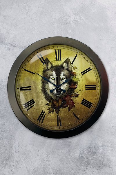 Kasva Concept Gift 36 cm Black Metal Wolf Wall Clock