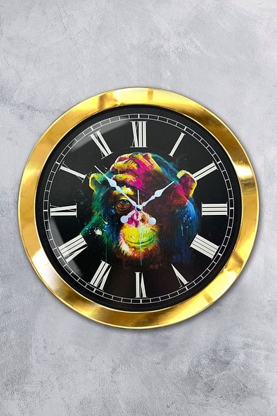 Kasva Concept Gift 36 cm Gold Metal Monkey Wall Clock