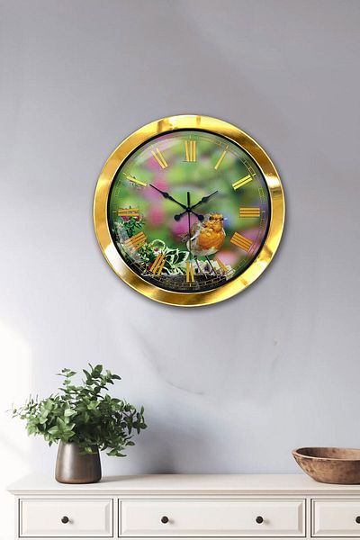 Kasva Concept Gift 36 cm Gold Metal Bird Wall Clock
