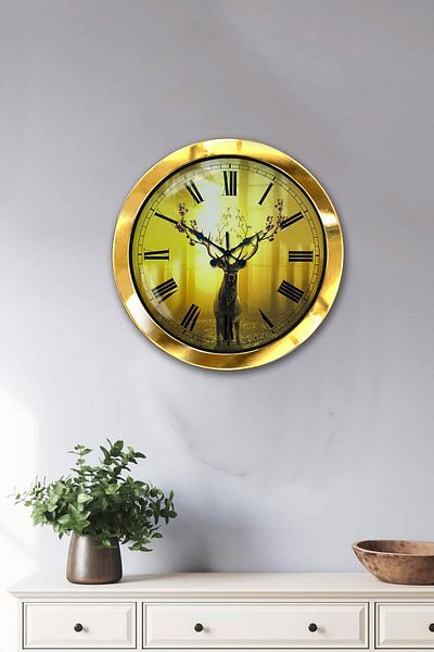 Kasva Concept Gift 36 cm Gold Metal Deer Wall Clock