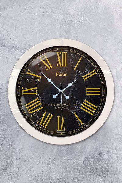 Kasva Concept Δώρο 36 εκ. Λευκό Μεταλλικό Κίτρινο Ρολόι Τοίχου με Ρωμαϊκούς Αριθμούς