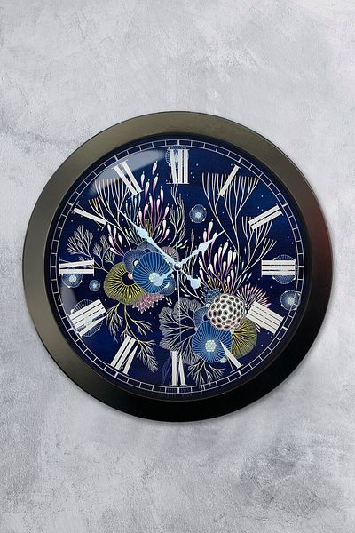 Kasva Concept Gift 36 cm Black Metal Blue Water Wall Clock