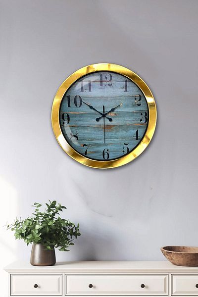 Kasva Concept Gift 36 cm Gold Metal Blue Wall Clock