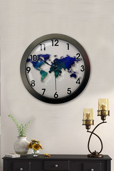 Kasva Concept Gift 36 cm Black Metal Map Wall Clock