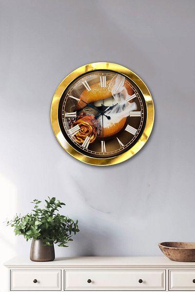 Kasva Concept Gift 36 cm Gold Metal Drinker Wall Clock