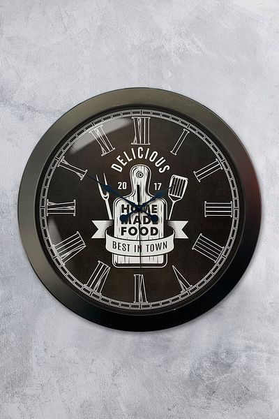 Platin Saat Ceas de perete de bucătărie din metal negru de 36 cm
