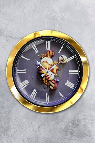 Platin Saat هدية ساعة حائط مطبخ معدنية ذهبية مقاس 36 سم