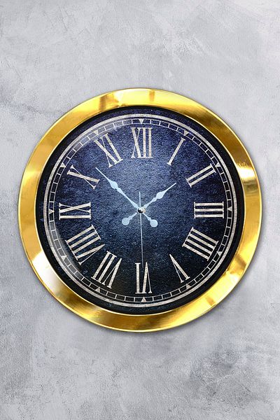 Kasva Concept Gift 36 cm Gold Metal Blue Wall Clock