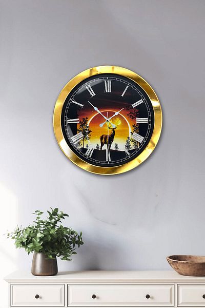 Kasva Concept Gift 36 cm Gold Metal Deer Wall Clock
