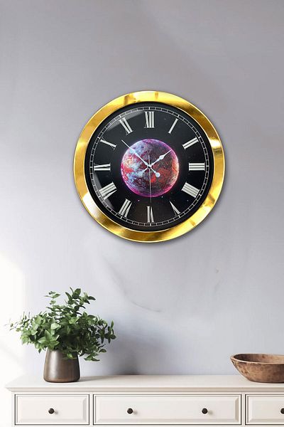 Kasva Concept Gift 36 cm Gold Metal Planet Wall Clock