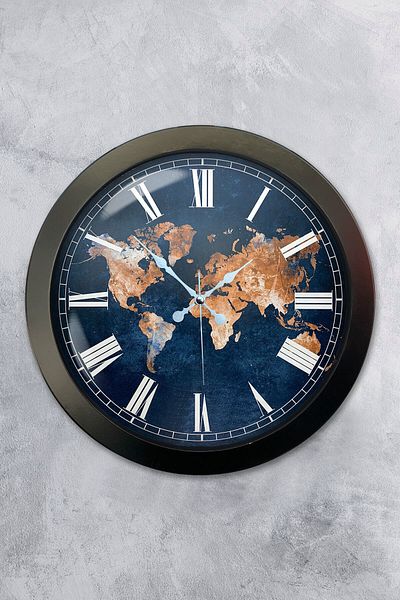 Kasva Concept Cadou 36 Cm Ceas de Perete Harta Lumii din Metal Negru