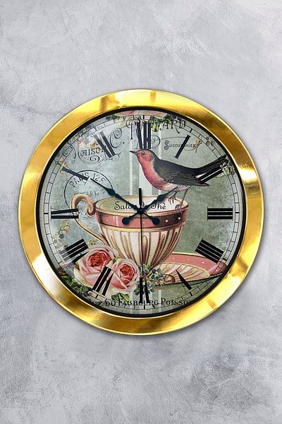 Kasva Concept Gift 36 cm Gold Metal Bird Wall Clock