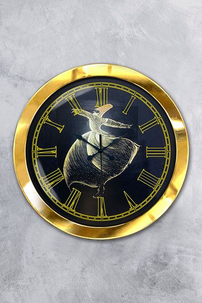 Kasva Concept Gift 36 cm Gold Metal Mevlana Wall Clock