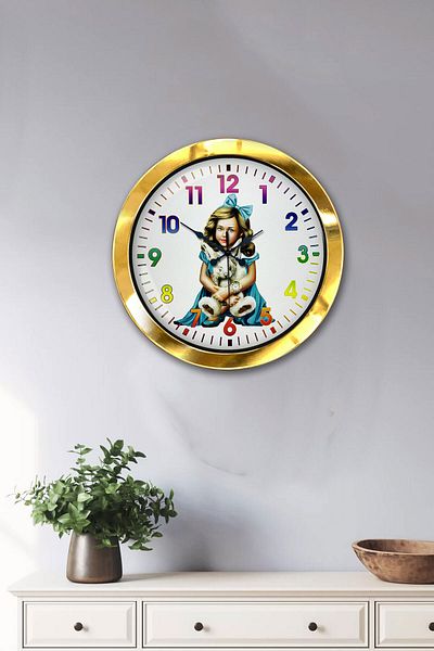 Kasva Concept Gift 36 cm Gold Metal Young Girl Wall Clock