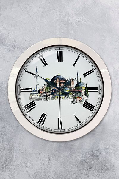 Kasva Concept Gift 36 cm White Metal Mosque Themed Wall Clock