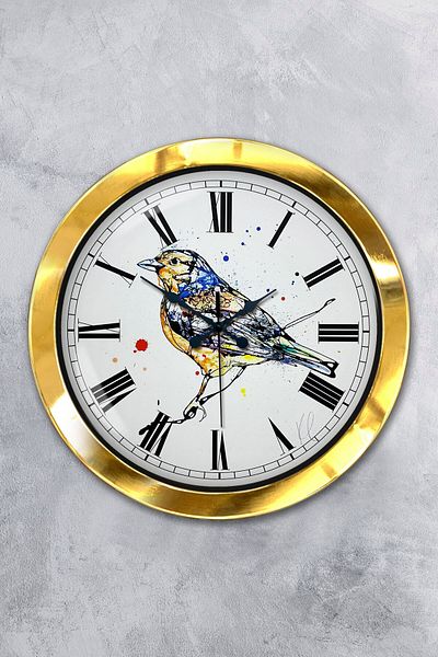 Kasva Concept Gift 36 cm Gold Metal Bird Drawing Wall Clock