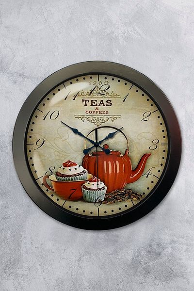 Kasva Concept Gift 36 cm Black Metal Kitchen Teapot Wall Clock