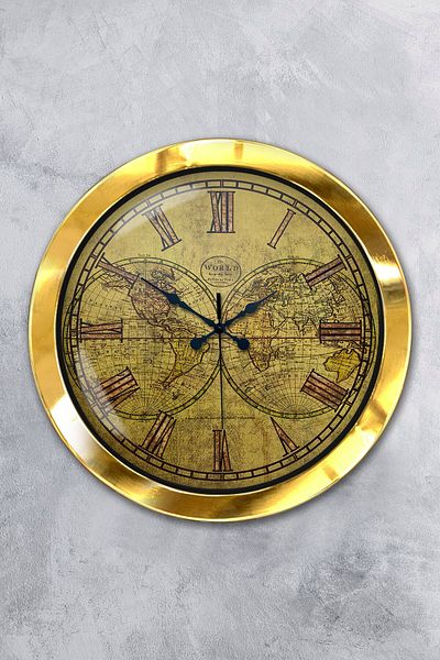 Kasva Concept Δώρο 36 εκ. Χρυσό Μεταλλικό Ρολόι Τοίχου Χάρτες