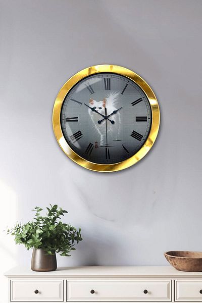 Kasva Concept Gift 36 cm Gold Metal Cat Wall Clock