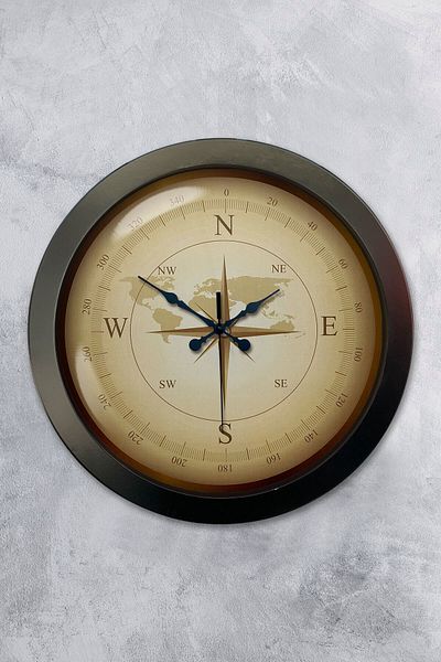 Kasva Concept Gift 36 cm Black Metal Compass Wall Clock