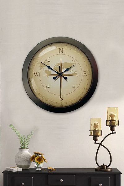 Kasva Concept Gift 36 cm Black Metal Compass Wall Clock