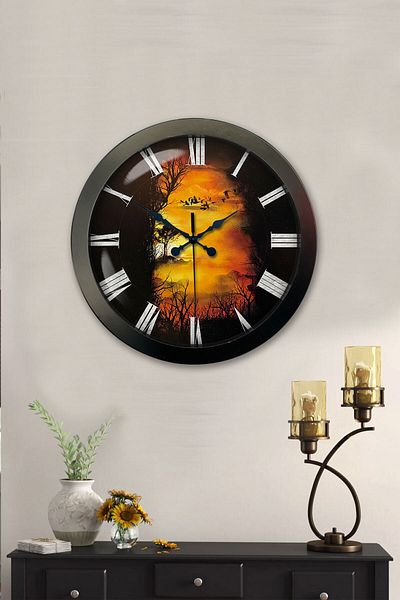 Kasva Concept Gift 36 cm Black Metal Landscape Wall Clock