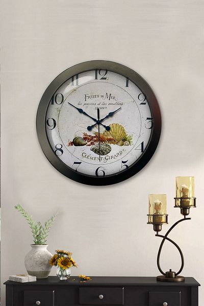 Kasva Concept Gift 36 cm Black Metal Fruits Wall Clock