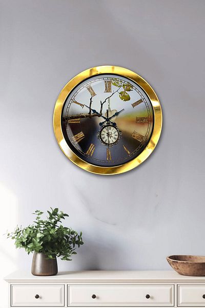 Kasva Concept Gift 36 cm Gold Metal Chain Wall Clock