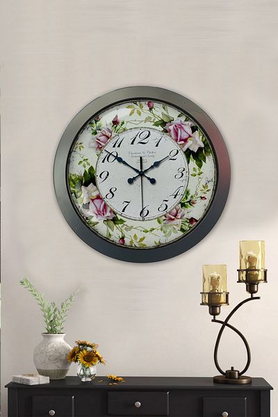 Kasva Concept Gift 36 cm Black Metal Flower Wall Clock