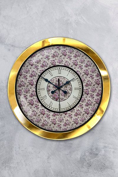 Kasva Concept 36 cm Gold Metal Purple Flower Wall Clock