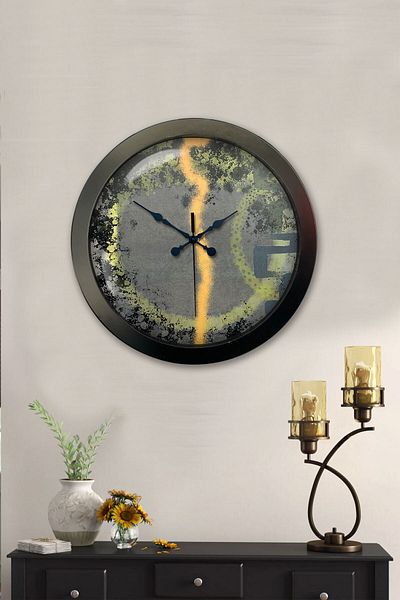 Kasva Concept Gift 36 Cm Black Metal Modern Line Wall Clock