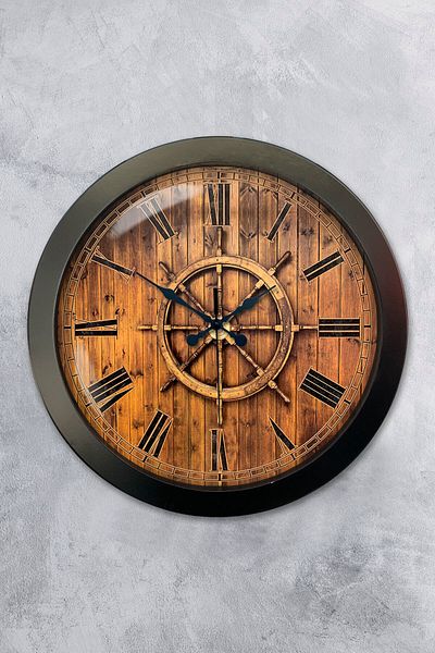 Kasva Concept Gift 36 cm Black Metal Rudder Wall Clock