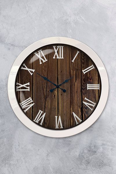 Kasva Concept Gift 36 Cm White Metal Wood Wall Clock