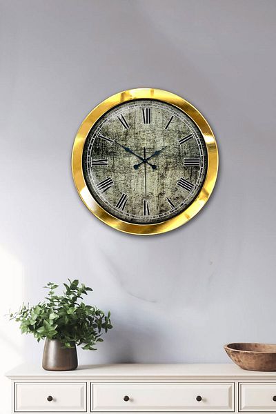Kasva Concept Gift 36 cm Gold Metal Antique Roman Wall Clock