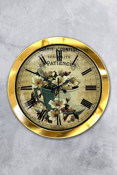 Kasva Concept Gift 36 cm Gold Metal Flowers Wall Clock